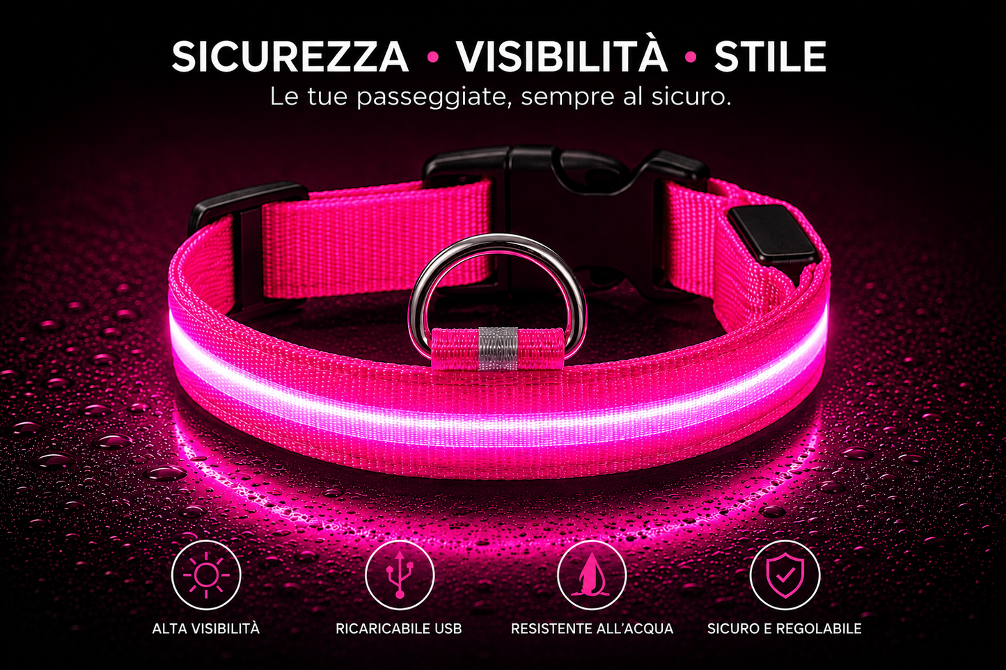 Collare LED Luminoso per Cani – USB Ricaricabile