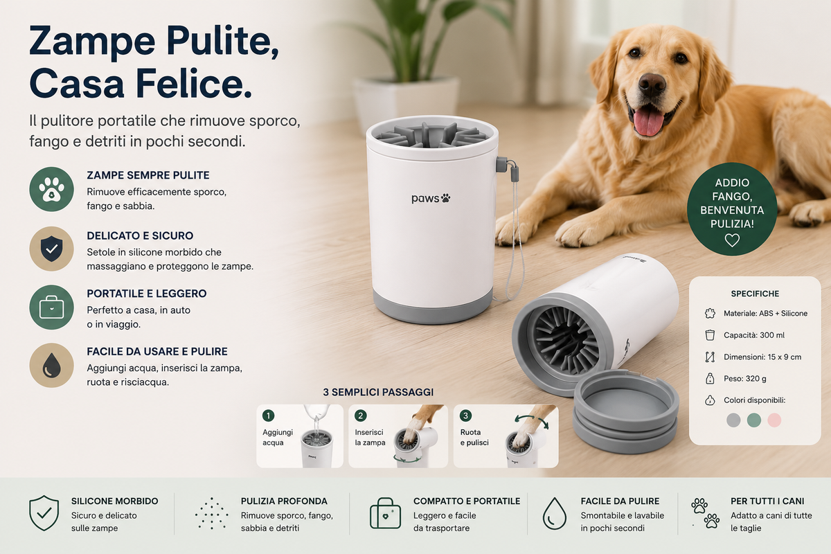 Pulitore Zampe Portatile per Cani e Gatti