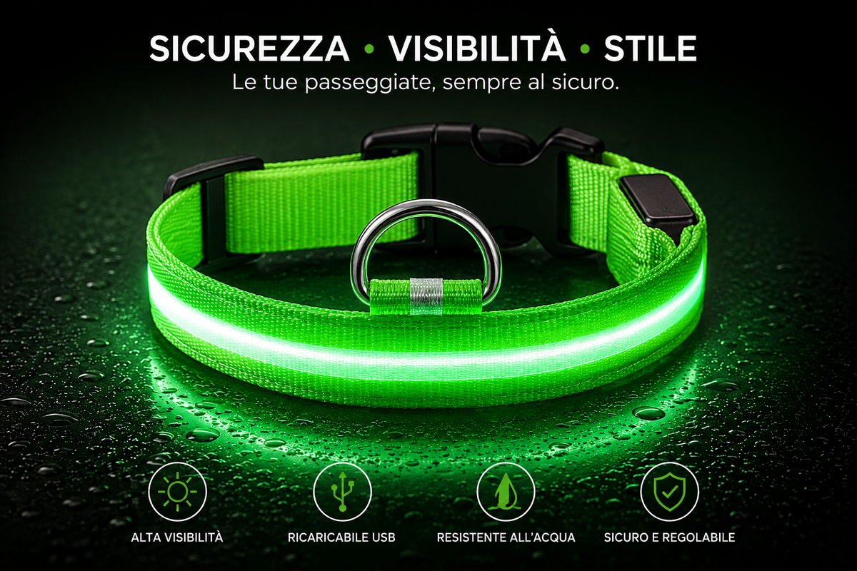 Collare LED Luminoso per Cani – USB Ricaricabile