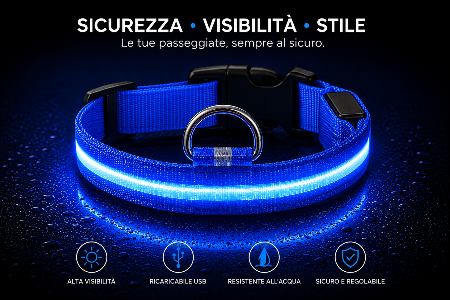 Collare LED Luminoso per Cani – USB Ricaricabile