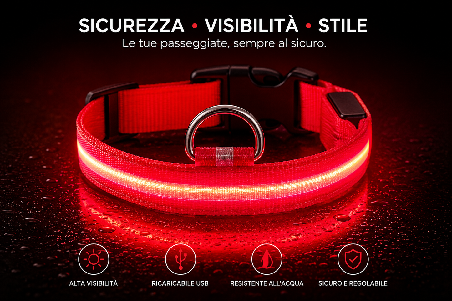 Collare LED Luminoso per Cani – USB Ricaricabile