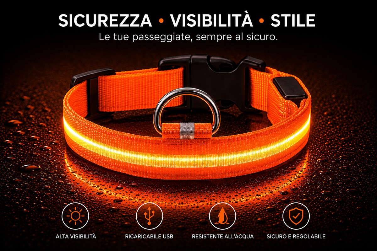 Collare LED Luminoso per Cani – USB Ricaricabile