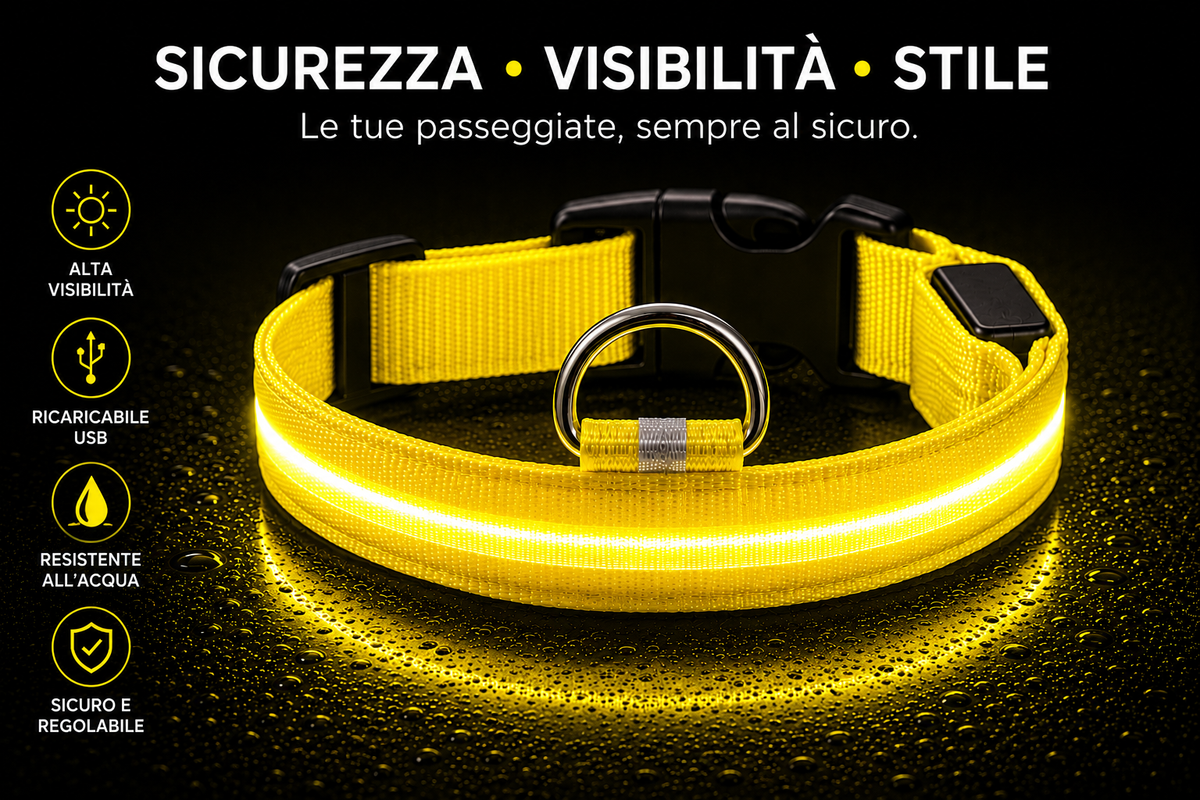 Collare LED Luminoso per Cani – USB Ricaricabile