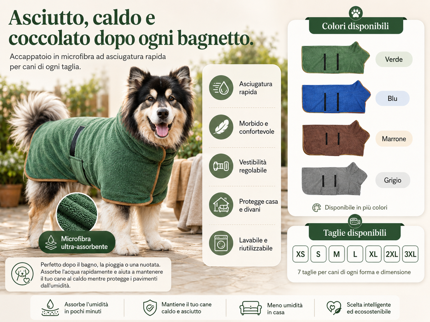 Accappatoio per Cani in Microfibra ad Asciugatura Rapida
