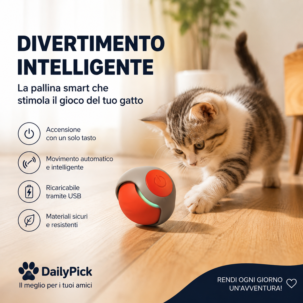 Pallina Smart Interattiva per Gatti – USB Ricaricabile